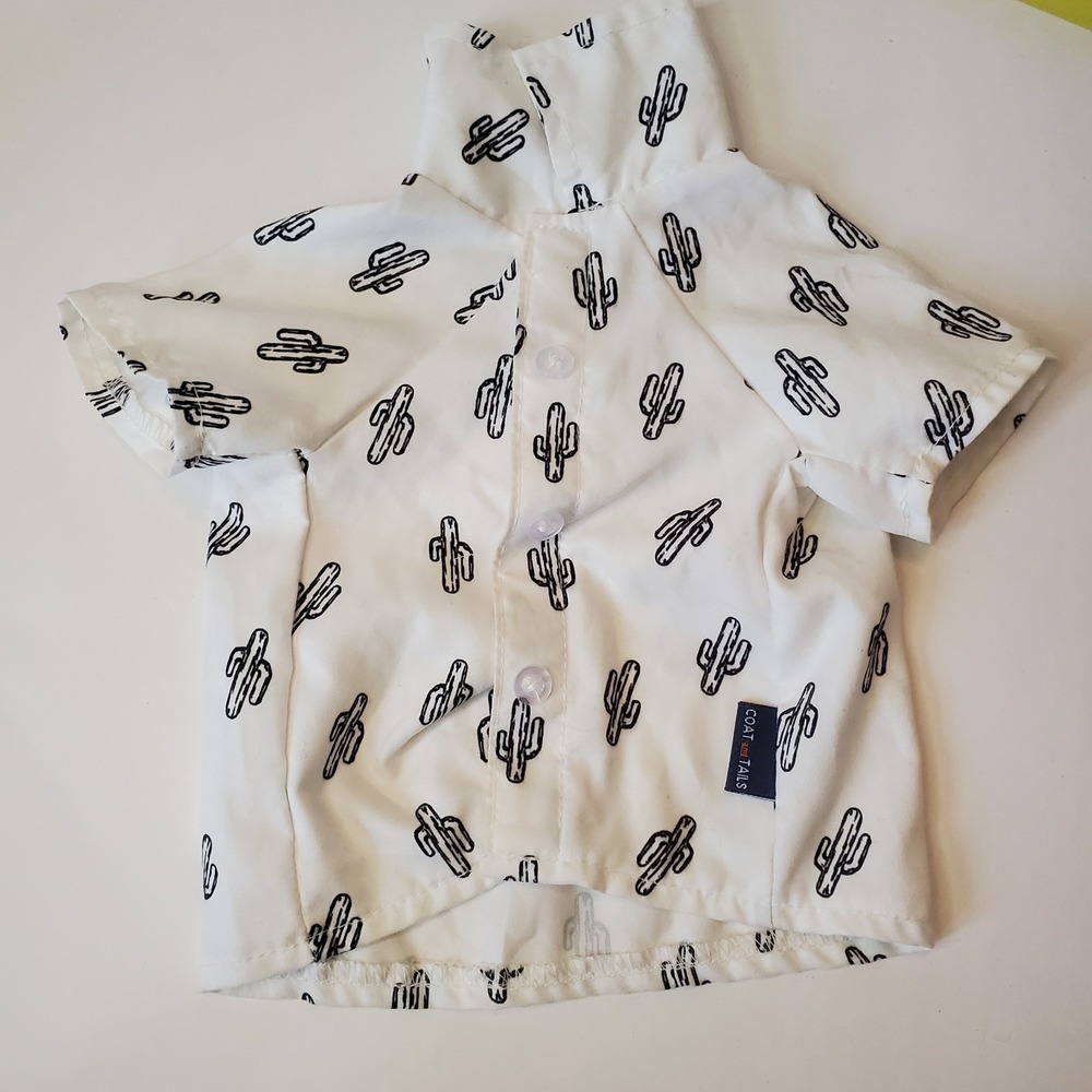 Coat and Tails Dog Puppy‎ Shirt Size S White Black Cactus Summer outfit